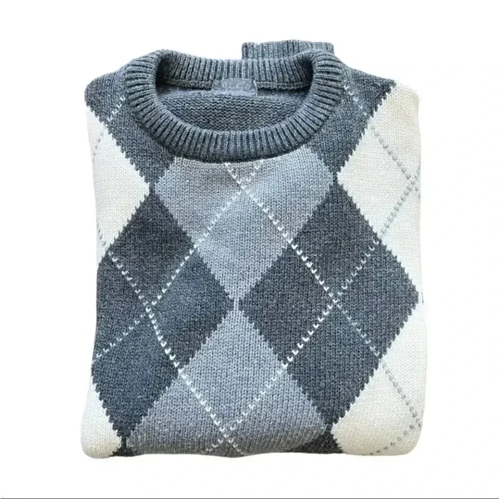 John Galt California Cotton Blend Grey Argyle Golf Long Sleeves Men’s Sweater M